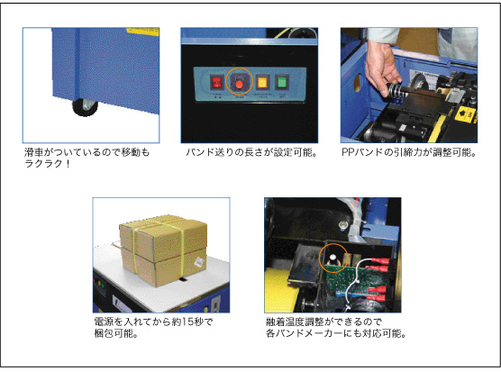 梱包機、半自動梱包機、結束機、シーラー、真空包装機、真空機、PP